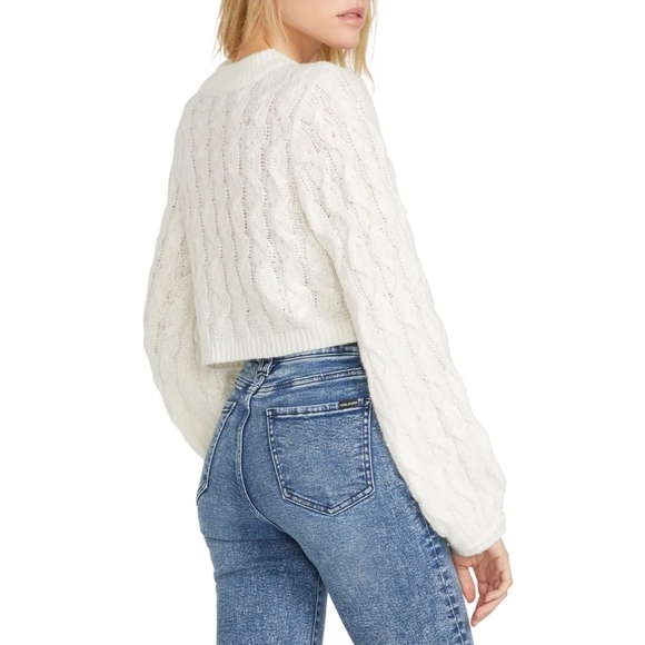 Volcom Sweater Small White Cable Knit Cropped - Picture 2 of 14